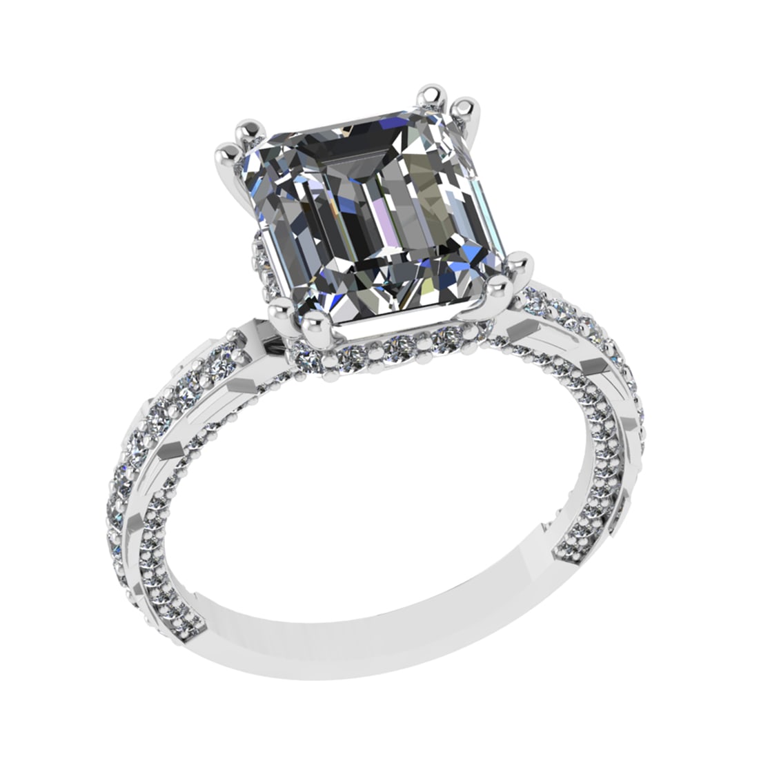 3.56 Ctw VS/SI1 Diamond 14k white Gold Engagement Ring (ALL DIAMOND ARE LAB: Center Daimond Weight :-2.50 Ctw ( Emerald Cut) Color : G-H Clarity : VS/SI1 Side Diamond Weight Of Ctw 1.06 Ctw Color : G-H Clarity : VS/SI1 Daimond Setting : Prong Metal Weight : Approx 4.91 gram 14