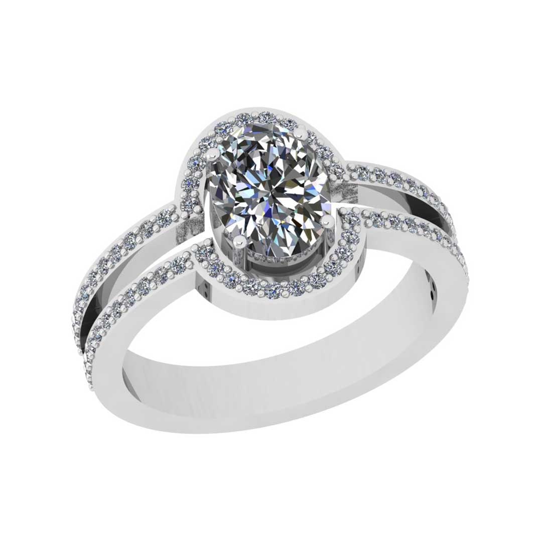 1.60 Ctw SI2/I1 Diamond Style Prong Set 18K White Gold Engagement Halo Ring: Center Diamond Weight : 1.25 Ctw ( Oval Cut) Center Diamond Color : G-H Center Stone Setting : Prong Center Stone Clarity : SI2/I1 Side Stone Weight Of Ctw 0.35 Ctw Side Stone Color : G-H Stone Clarit