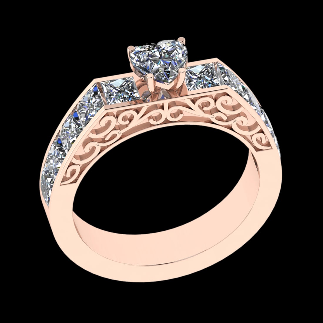 2.30 Ctw VS/SI1 Diamond 10k Rose Gold Engagement Ring (ALL DIAMOND ARE LAB: Center Daimond Weight :-0.50 Ctw ( Heart Cut) Color : J-K Clarity : VS/SI1 Side Diamond Weight Of Ctw 1.80 Ctw Color : J-K Clarity : VS/SI1 Daimond Setting : Prong Metal Weight : Approx 4.91 gram 10k 