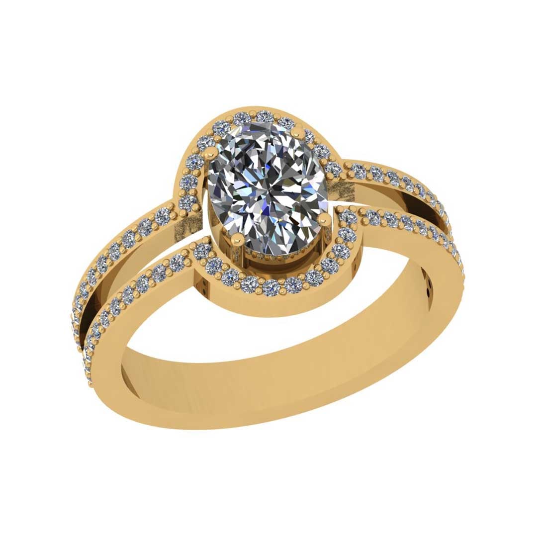 1.60 Ctw SI2/I1 Diamond Style Prong Set 18K Yellow Gold Engagement Halo Rin: Center Diamond Weight : 1.25 Ctw ( Oval Cut) Center Diamond Color : G-H Center Stone Setting : Prong Center Stone Clarity : SI2/I1 Side Stone Weight Of Ctw 0.35 Ctw Side Stone Color : G-H Stone