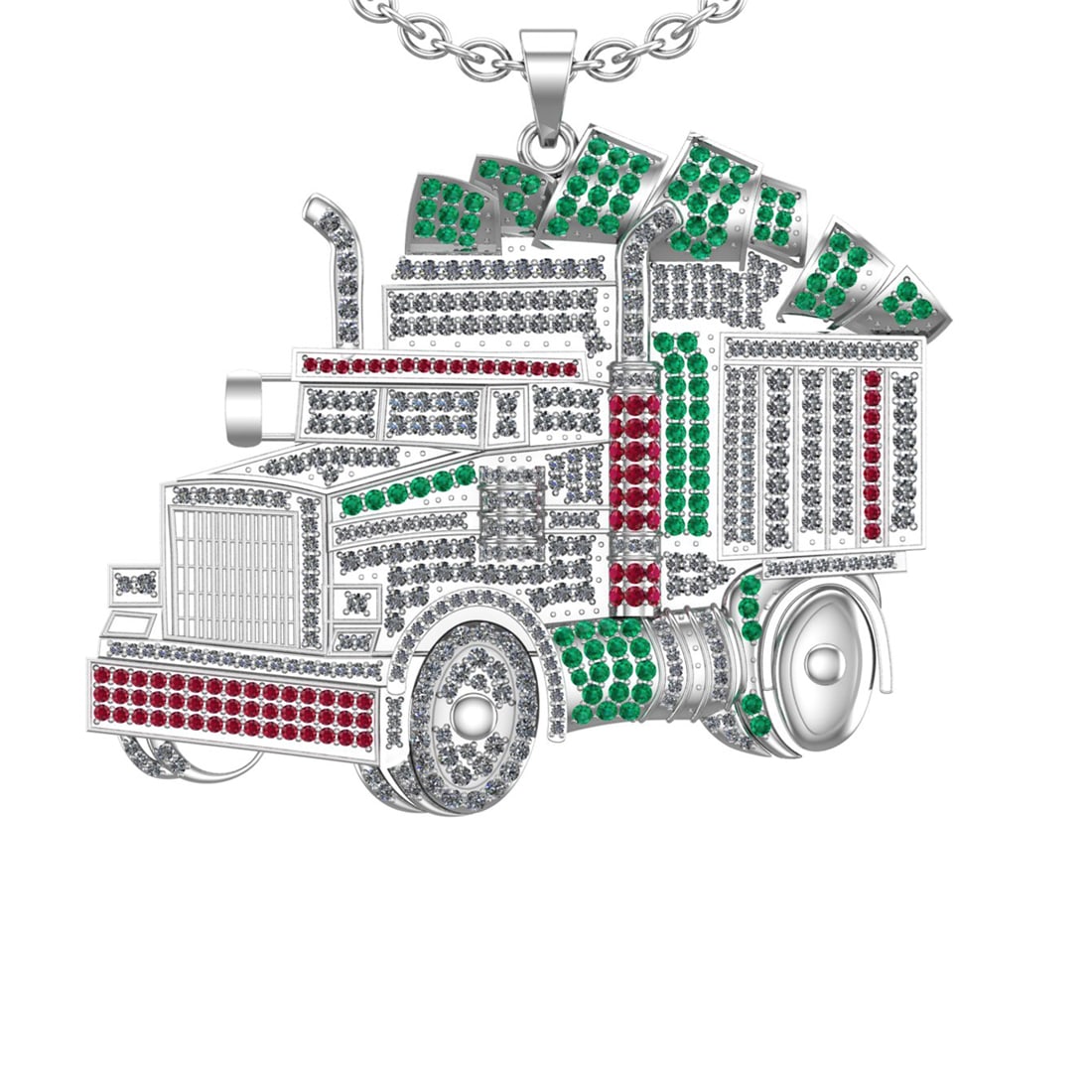 5.68 Ctw VS/SI1 Emerald ,Ruby And Diamond 14K White Gold Necklace (ALL DIAM: Center Stone Weight : 2.32 Ctw ( Round Cut ) Center Stone Color : Emerald ,Ruby Stone Setting : Prong Side Diamond Weight Of Ctw 3.36 Ctw Side Stone Color : J-K Stone Clarity : VS/SI1 Stone Setting : 