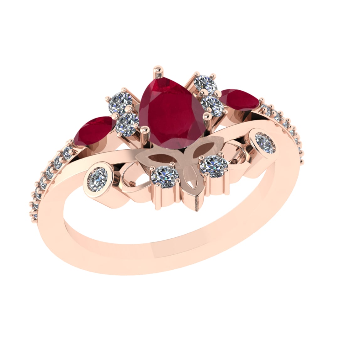 1.75 Ctw VS/SI1 Ruby and Diamond 14k Rose Gold Engagement Ring (ALL DIAMOND