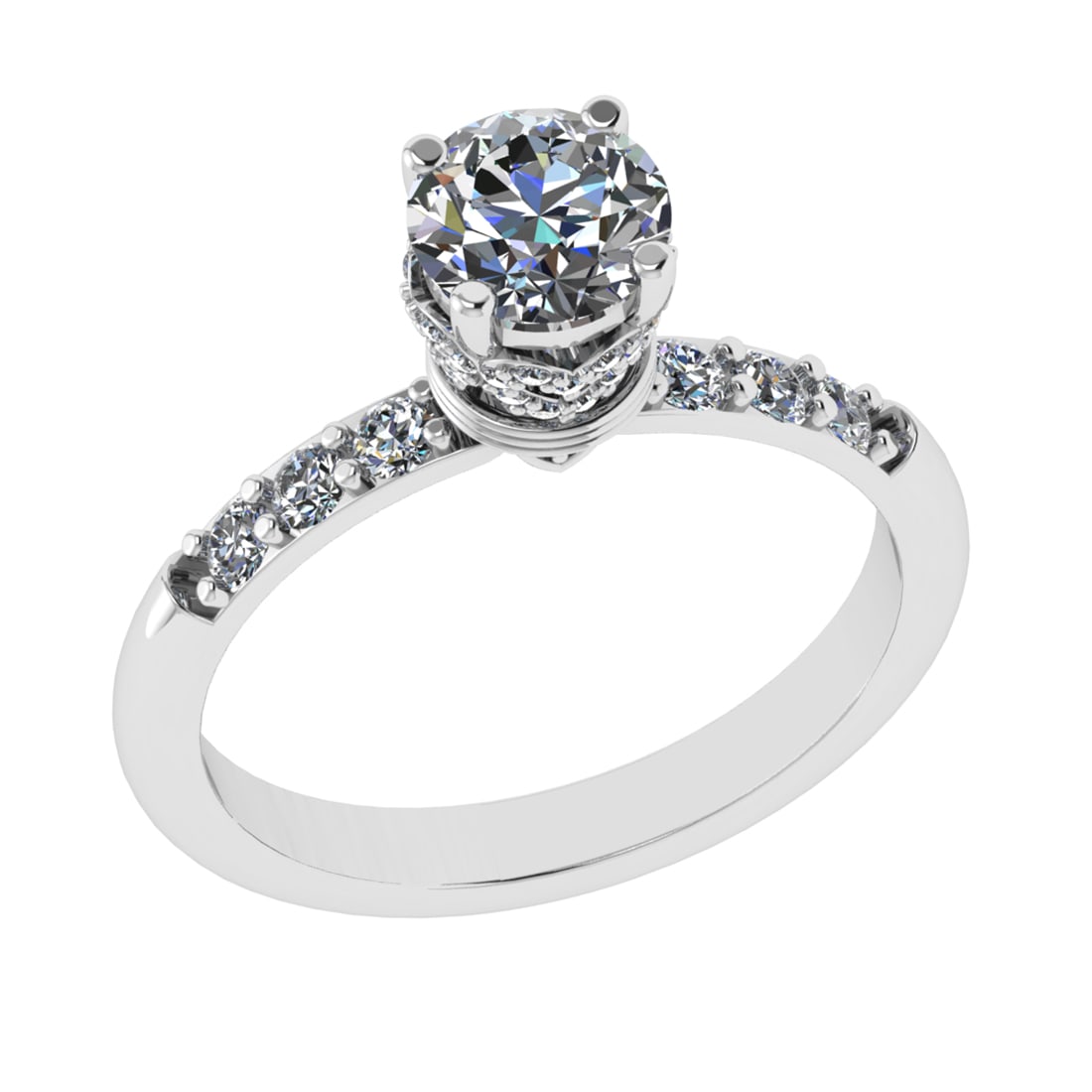 1.25 Ctw VS/SI1 Diamond Prong Set 14k white Gold Engagement Ring: Center Daimond Weight :-0.84 Ctw ( Round Cut) Color : G-H Clarity : VS/SI1 Side Diamond Weight Of Ctw 0.41 Ctw Color : G-H Clarity : VS/SI1 Daimond Setting : Prong Metal Weight : Approx 3.86 gram 14k 