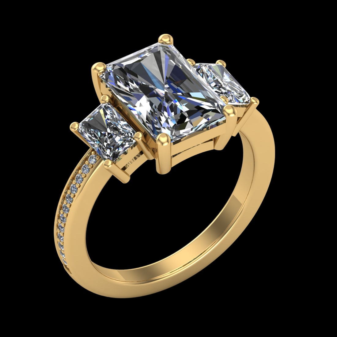 3.62 Ctw VS/SI1 Diamond 10K Yellow Gold Engagement Ring: Center Diamond Weight :-3.50 Ctw ( 3PEC Emerald Cut) Color :- J-K Clarity : VS/SI1 Center Stone Setting : Prong Side Diamond Weight Of Ctw 0.12 Ctw Color : J-K Clarity : VS/SI1 Stone Setting : Prong M