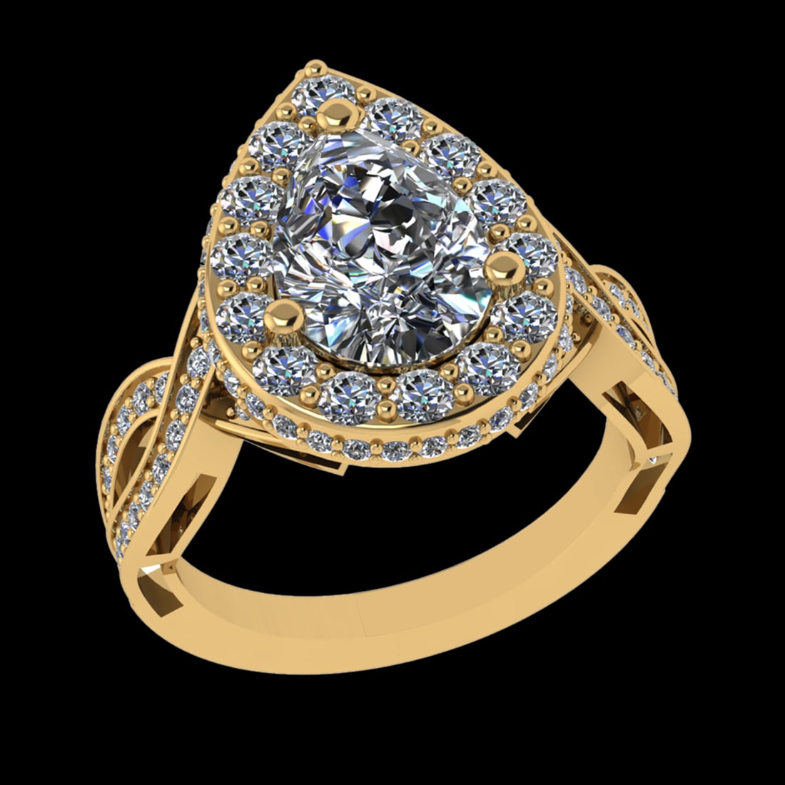 3.99 Ctw VS/SI1 Diamond 10K Yellow Gold Engagement Ring (ALL DIAMOND ARE LA: Center Daimond Weight :-2.50 Ctw ( Pear Cut) Color : G-H Clarity : VS/SI1 Side Diamond Weight Of Ctw 1.49 Ctw Color : G-H Clarity : VS/SI1 Daimond Setting : Prong Metal Weight : Approx 6.06 gram 10K Y