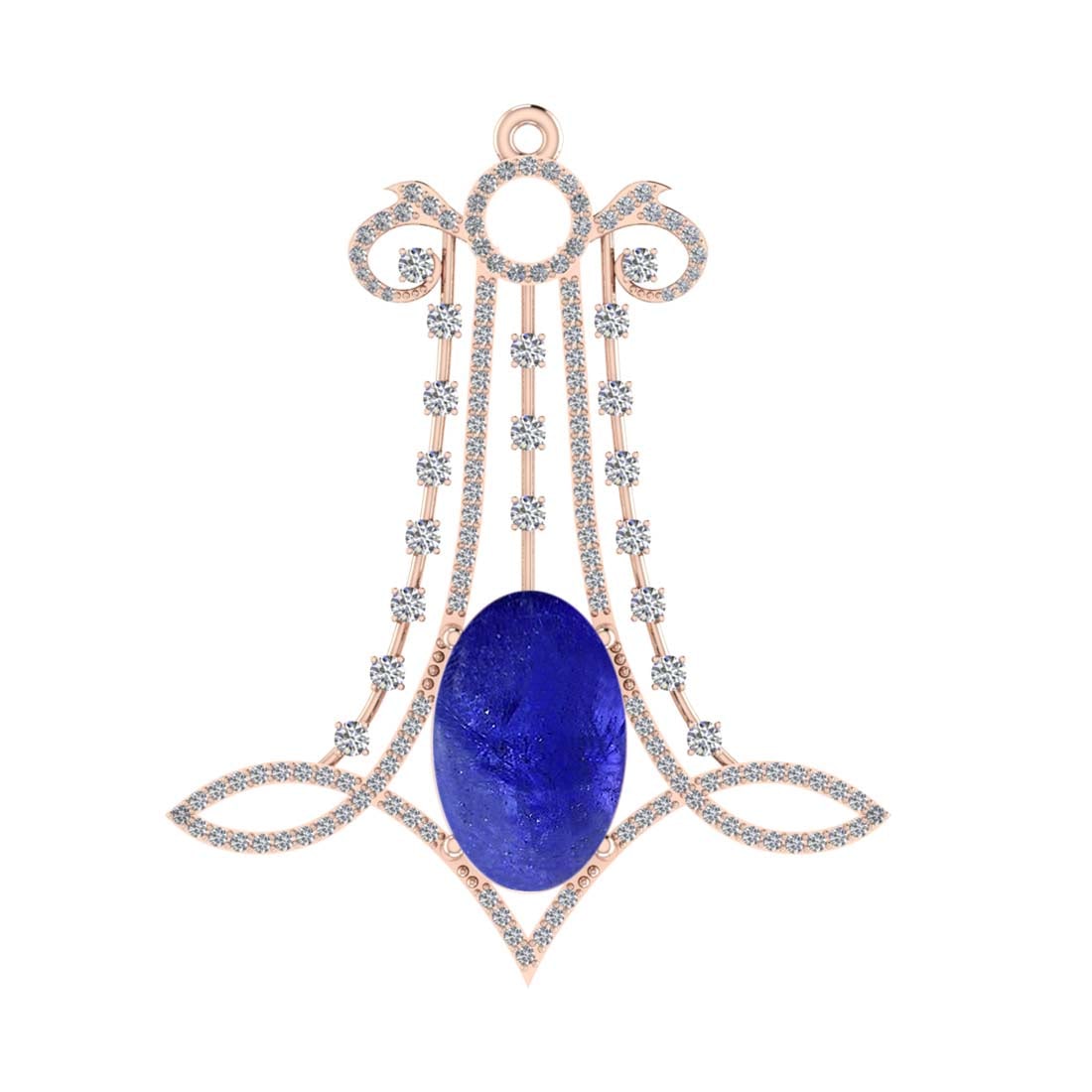 13.71 CtwVS/SI1 Tanzanite and Diamond 14k Rose Gold Pendant (ALL DIAMOND AR: Center Stone Weight :-12.31 Ctw ( Oval Cab) Center Stone Color :-Tanzanite Center Stone Setting : Prong Side Diamond Weight Of Ctw :- 1.40 Ctw Color : J-K Clarity : VS/SI1 Daimond Setting : Prong Meta