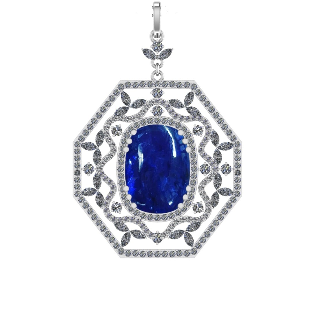 35.11 Ctw SI1/SI2 Tanzanite and Diamond 14k white Gold Pandant (ALL DIAMOND: Center Stone Weight :-29.22 Ctw ( Cushion Cab) Center Stone Color :-Tanzanite Center Stone Setting : Prong Side Diamond Weight Of Ctw 5.89 Ctw Color : J-K Clarity : SI1/SI2 Stone Setting : Prong Metal