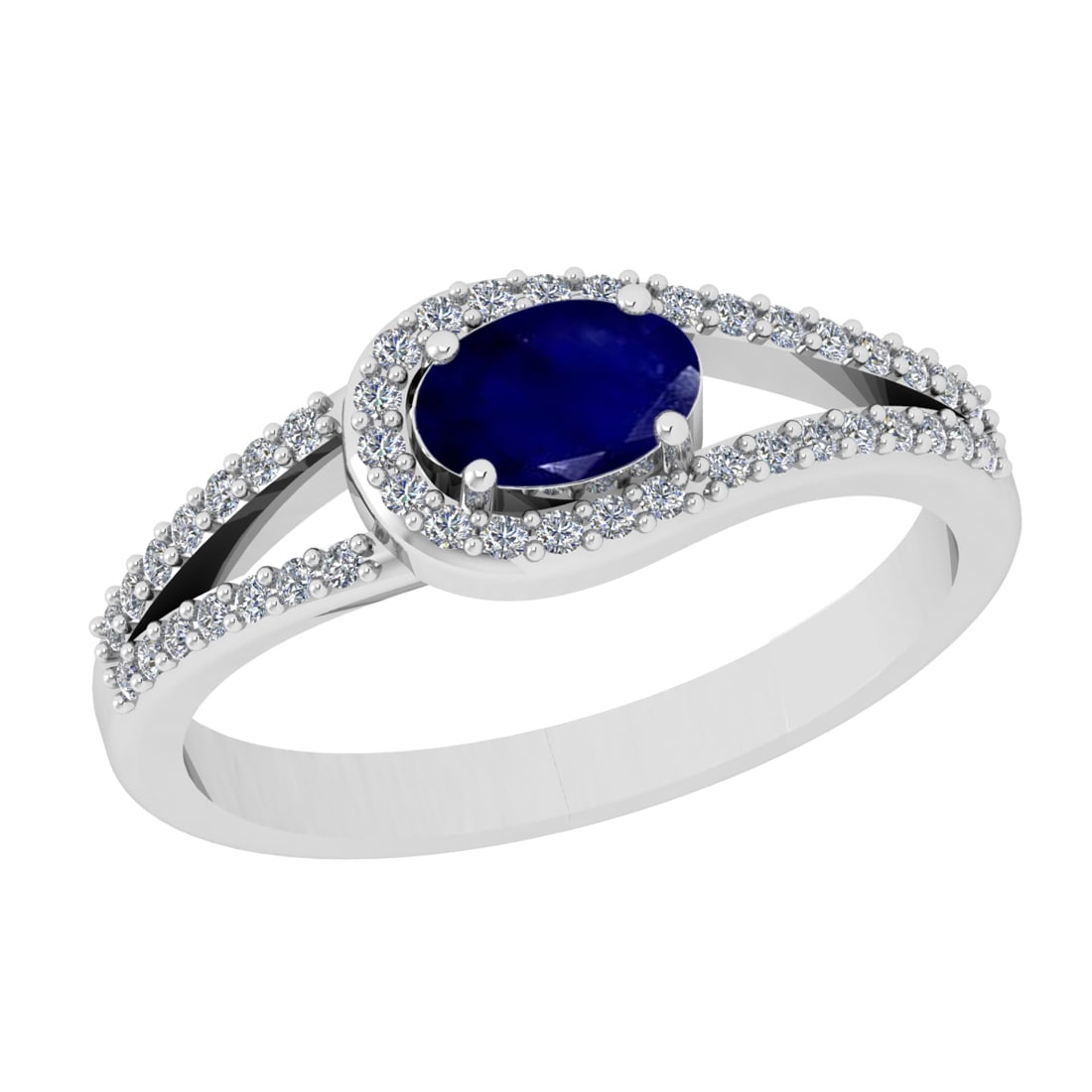 0.71 Ctw VS/SI1 Blue Sapphire and Diamond Prong Set 14k white Gold Engageme: Center Stone Weight :-0.50 Ctw ( Oval Cut ) Center Stone Color :-Blue Sapphire Center Stone Setting : Prong Side Diamond Weight Of Ctw :- 0.21 Ctw Color : J-K Clarity : VS/SI1 Daimond Setting : Prong 