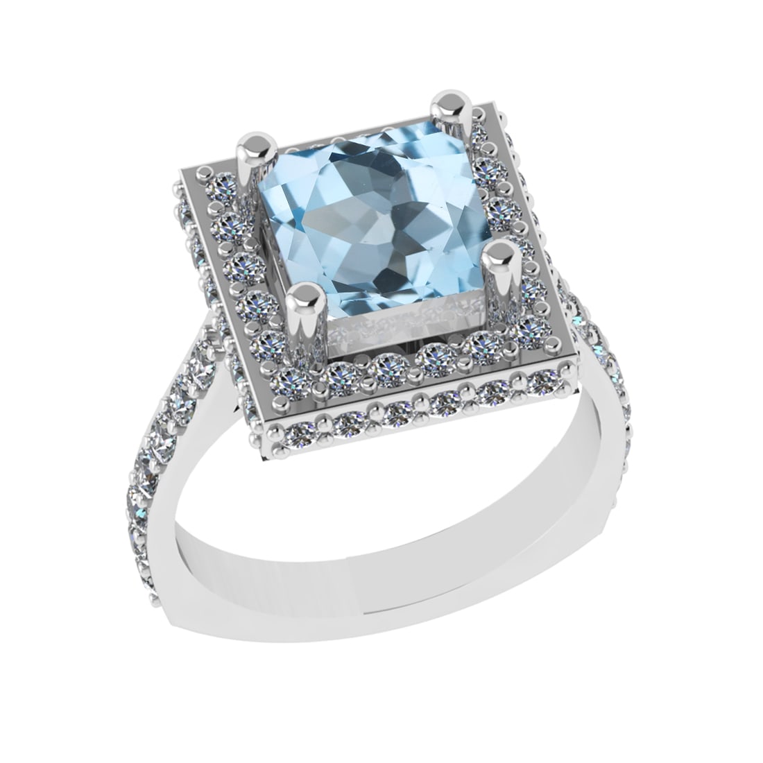3.21 Ctw VS/SI1 Blue Topaz And Diamond 14K White Gold Engagement Ring( ALL: Center Stone Weight : 1.80 Ctw ( Princess Cut ) Center Stone Color : Blue Topaz Stone Setting : Prong Side Diamond Weight Of Ctw 1.41 Ctw Side Stone Color : J-K Stone Clarity : VS/SI1 Stone Setting : 