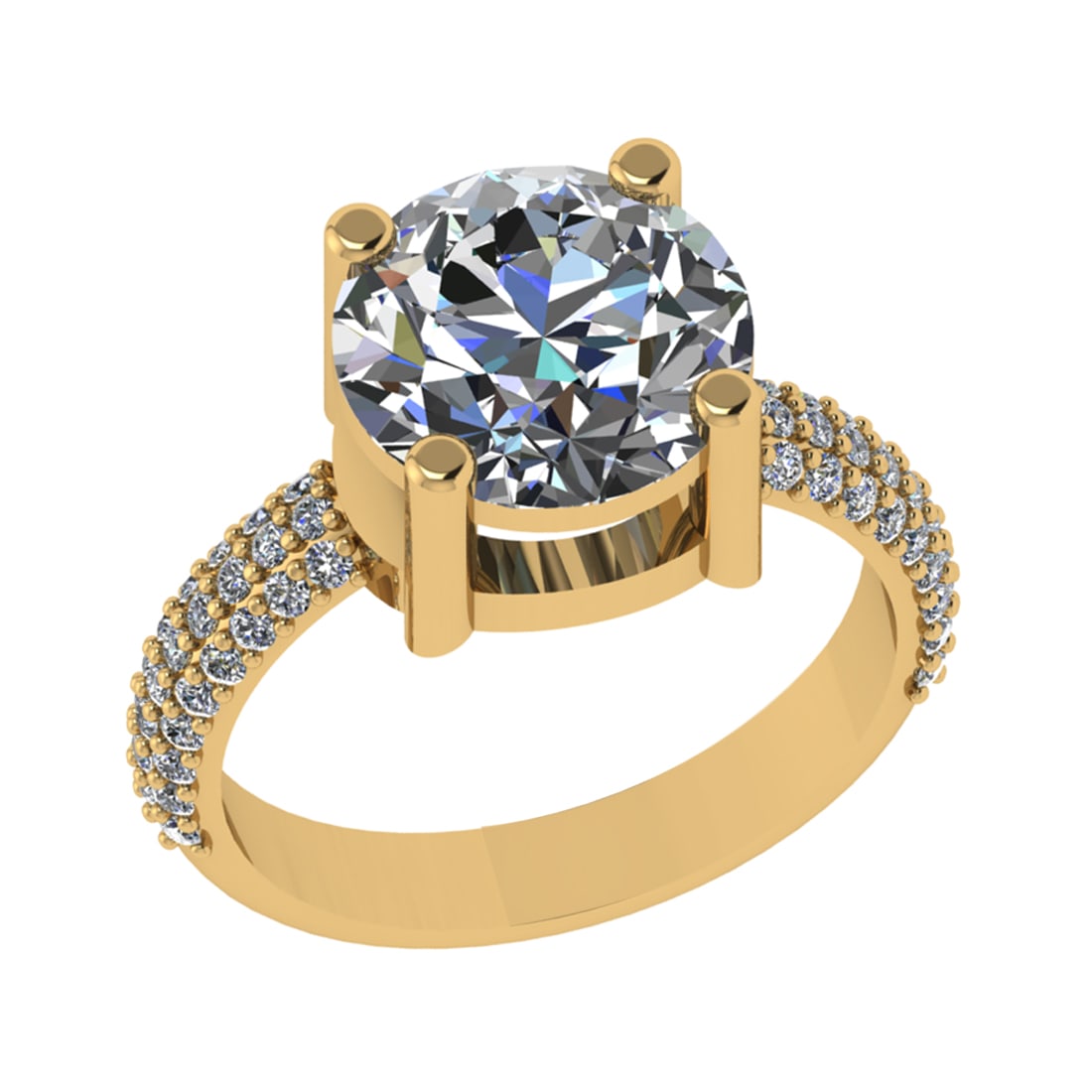 4.30 Ctw SI1/SI2 Diamond 14k Yellow Gold Engagement Ring (ALL DIAMOND ARE L: Center Daimond Weight :-3.87 Ctw (Round Cut) Color : G-H Clarity : SI1/SI2 Side Diamond Weight Of Ctw 0.43 Ctw Color : G-H Clarity : SI1/SI2 Daimond Setting : Prong Metal Weight : Approx 4.45 gram 14k