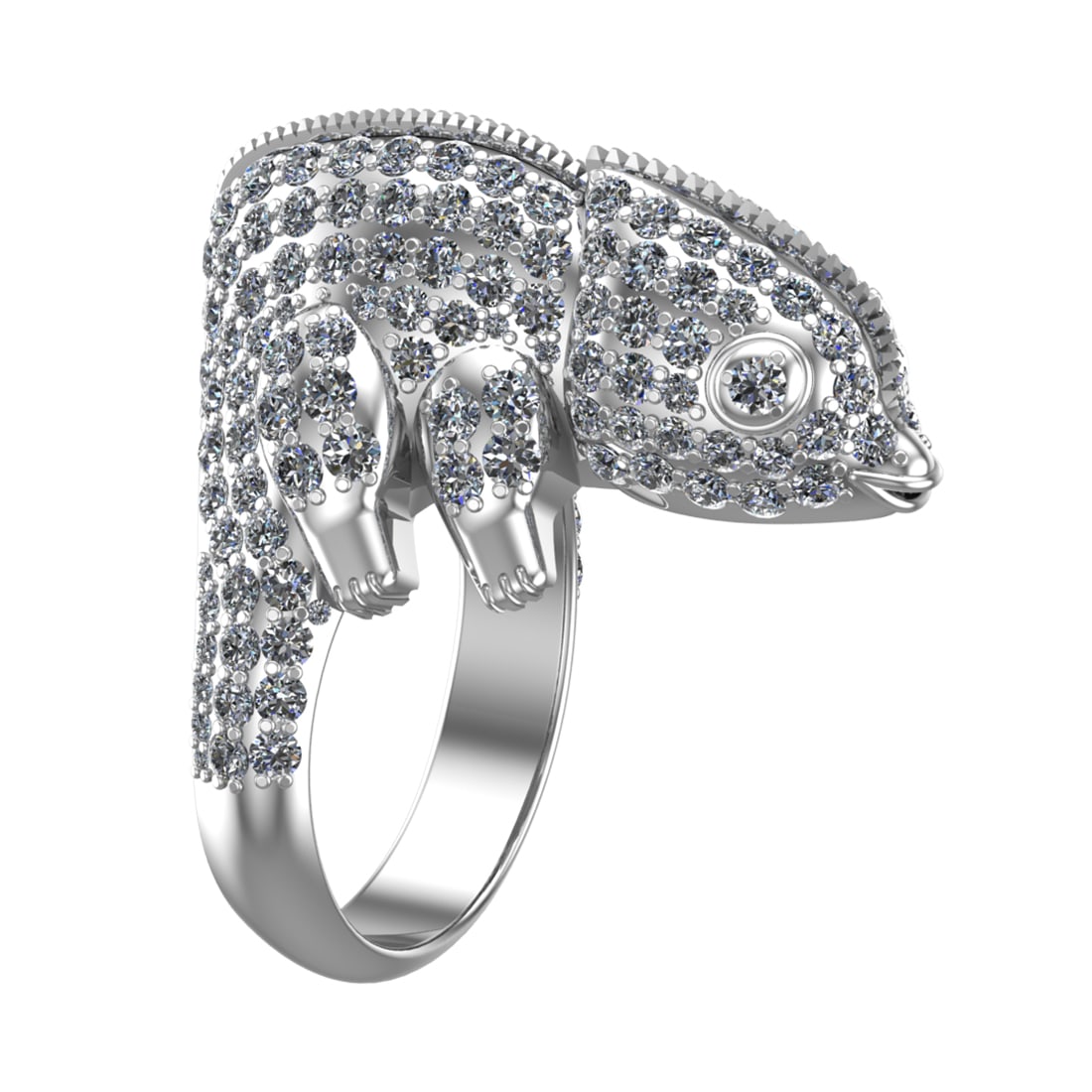 4.59 Ctw SI2/SI1 Diamond Prong Set 14k white Gold Creature animal theme Rin: Total Daimond Weight :-4.59 Ctw Color : G-H Clarity : SI2/SI1 Setting : Prong Metal Weight : Approx 22.20 gram 14k White Gold Creature animal theme Ring Size 8 (ALL DIAMOND ARE LAB GROWN) #3SS22587v15