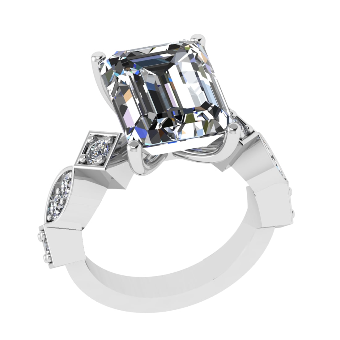 3.05 Ctw VS/SI1 Diamond 14k white Gold Engagement Ring (ALL DIAMOND ARE LAB: Center Daimond Weight :-2.50 Ctw ( Emerald Cut) Color : G-H Clarity : VS/SI1 Side Diamond Weight Of Ctw 0.55 Ctw Color : G-H Clarity : VS/SI1 Daimond Setting : Prong Metal Weight : Approx 6.64 gram 14