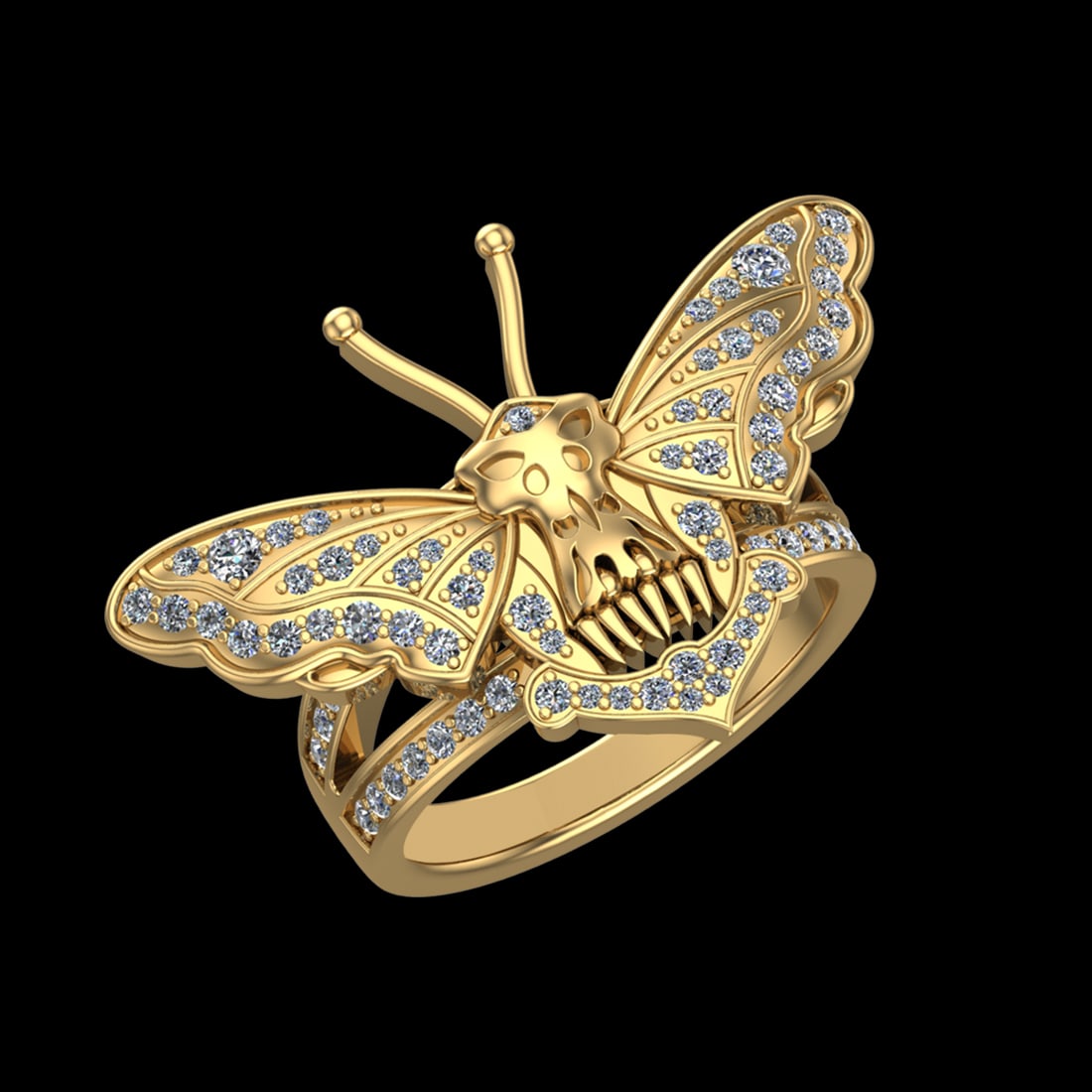 0.86 Ctw VS/SI1 Diamond Prong Set 18K Yellow Gold Creature theme Ring: Total Daimond Weight :-0.86 Ctw Color : G-H Clarity : VS/SI1 Setting : Prong Metal Weight : Approx 11.92 gram 18K Yellow Gold Creature theme Ring Current Ring Size 8 (ALL DIAMOND ARE LAB GROWN ) #3SS9