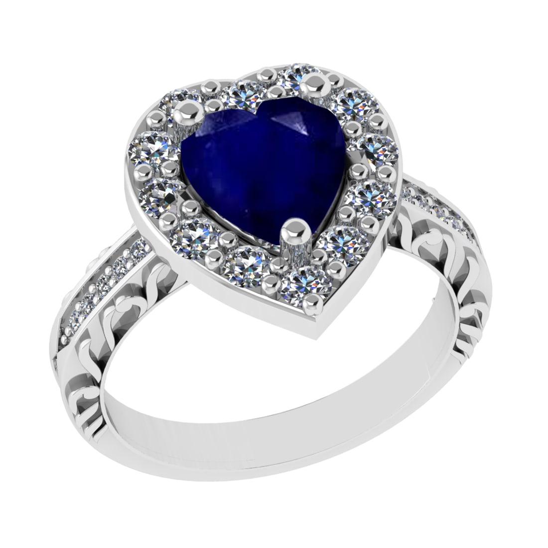 2.52 Ctw VS/SI1 Blue Sapphire And Diamond 14k White Gold Engagement Ring (A: Center Stone Weight : 1.50 Ctw ( Heart Cut ) Center Stone Color : Blue Sapphire Stone Setting : Prong Side Diamond Weight Of Ctw 1.02 Ctw Side Stone Color : G-H Stone Clarity : VS/SI1 Stone Setting : 