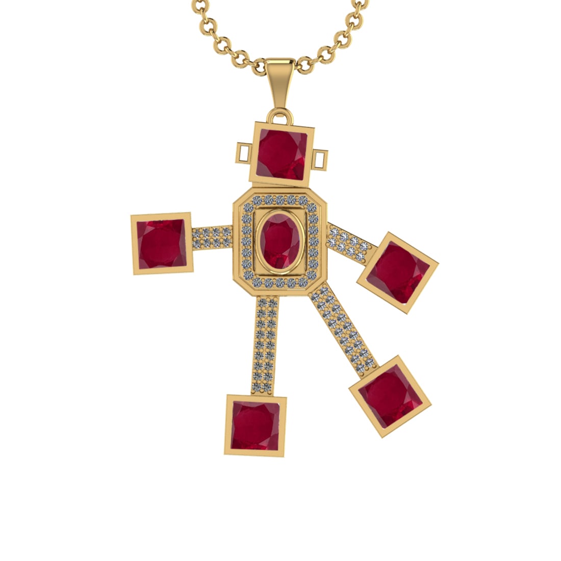 7.65 Ctw VS/SI1 Ruby and Diamond 14K Yellow Gold Necklace(ALL DIAMOND ARE L: Center Stone Weight 7.00 Ctw (Princess & Oval cut) Color :- Ruby Center Stone Setting : Prong Side Diamond Weight Of Ctw0.65 Ctw Color : J-K Clarity : VS/SI1 Stone Setting : Prong Metal Weight : Appro