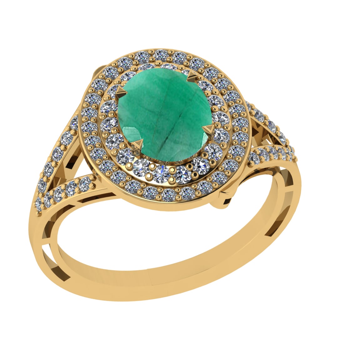 2.65 Ctw VS/SI1 Emerald and Diamond 14k Yellow Gold Engagement Ring: Center Stone Weight :-2.00l Ctw ( Oval Cut) Center Stone Color :-Emerald Center Stone Setting : Prong Side Diamond Weight Of Ctw :- 0.65 Ctw Color : J-K Clarity : VS/SI1 Daimond Setting : Prong Metal 