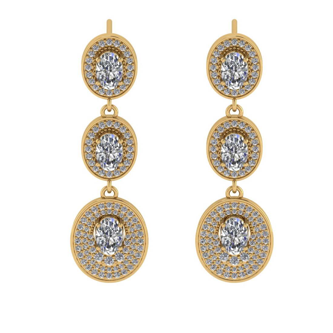 3.93 Ctw VS/SI1 Diamond 10K Yellow Gold Dangle Earrings (ALL DIAMOND ARE LA: Center Diamond Weight : 3.00 Ctw (6 pec Oval Cut) Color : J-K Clarity : VS/SI1 Setting : Prong Side Weight Of Ctw 0.93 Ctw Color : J-K Clarity : VS/SI1 Stone Setting : Prong Metal Weight : Approx 7.10