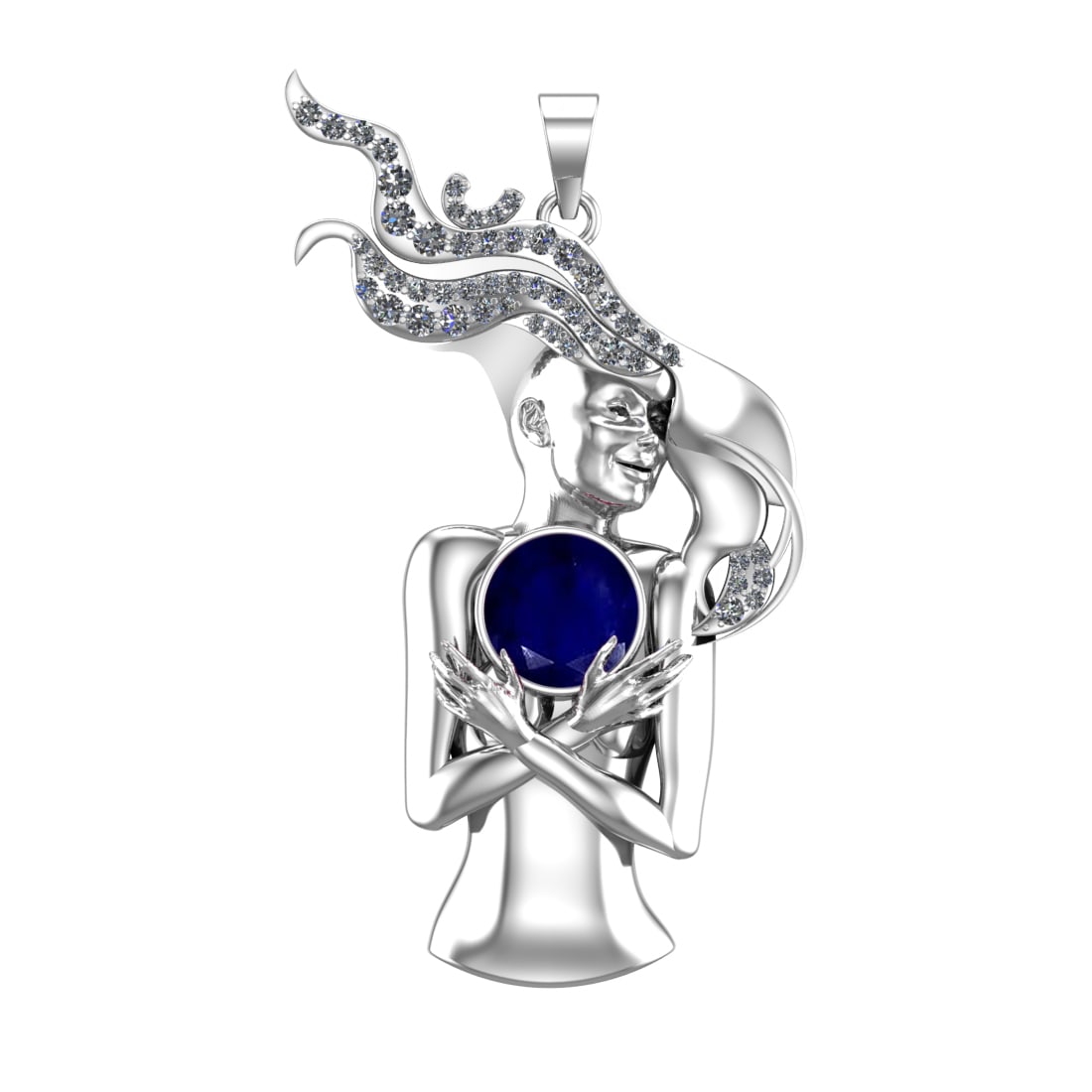 4.79 Ctw VS/SI1 Blue Sapphire and Diamond 14k white Gold Pandant (ALL DIAMO: Center Stone Weight :-3.87 Ctw ( Round Cut) Center Stone Color :-Blue Sapphire Center Stone Setting : Prong Side Diamond Weight Of Ctw :- 0.92 Ctw Color : G-H Clarity : VS/SI1 Daimond Setting : Prong 
