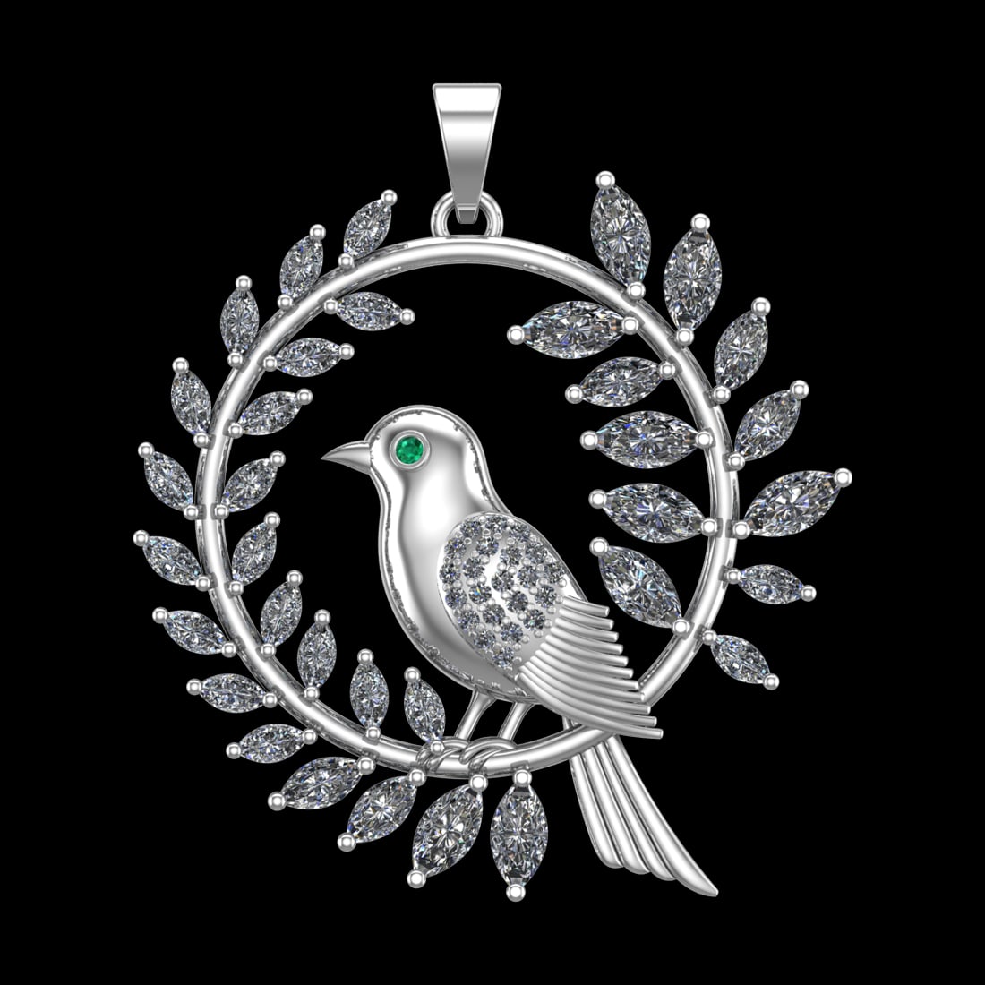 5.13 Ctw VS/SI1 Emerald And Diamond Prong Set 10K White Gold Animal theme B: Eye Stone weight :- Ctw :- 0.01 Ctw ( Round cut ) Eye Stone Color :- Emerald Total Diamond Weight Of Ctw :- 5.12 Ctw Color : J-K Clarity : VS/SI1 Setting : Prong Metal Weight : Approx 12.84 gram 10K W