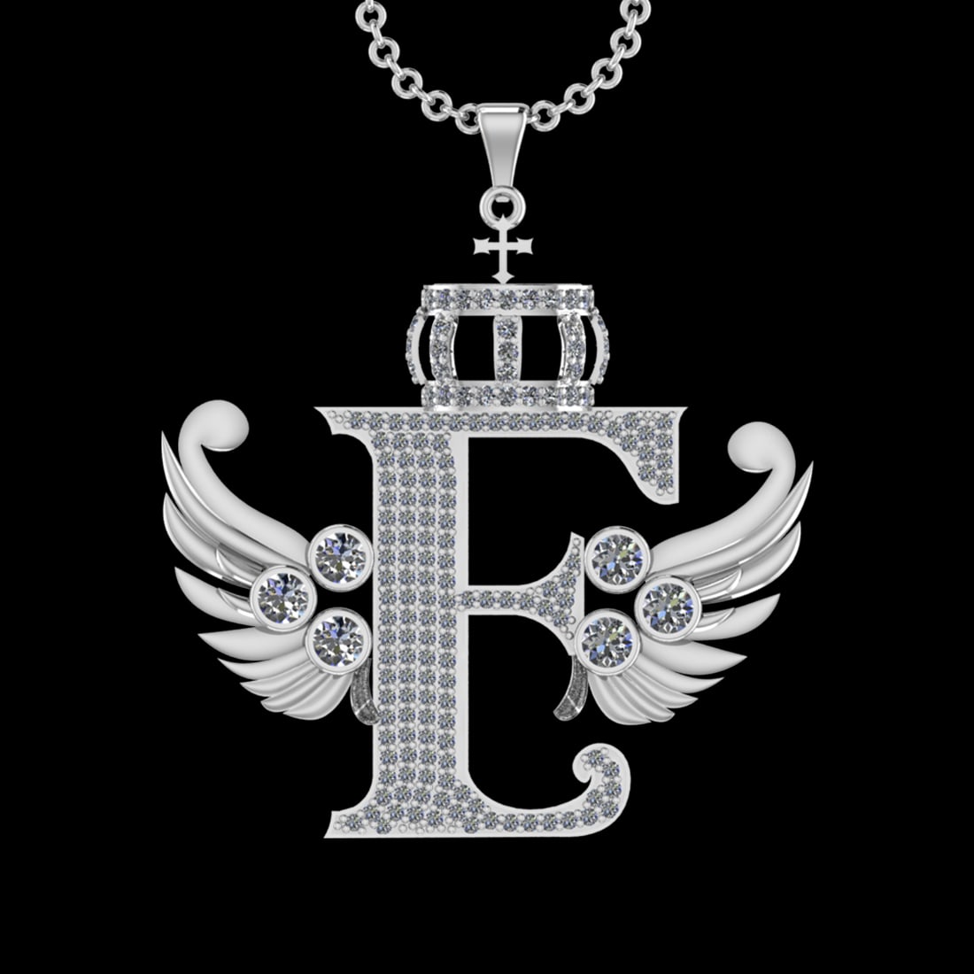4.47 Ctw VS/SI1 Diamond Prong Set 18K White Gold Letter theme ( E) Necklace: Total Diamond Weight : 4.47 Ctw (Round cut) Center Diamond Color :- G-H Center Clarity : VS/SI1 Stone Setting : Prong Metal Weight : Approx 14.90 Gram 18K White Gold Letter theme ( E) Necklace (ALL DI