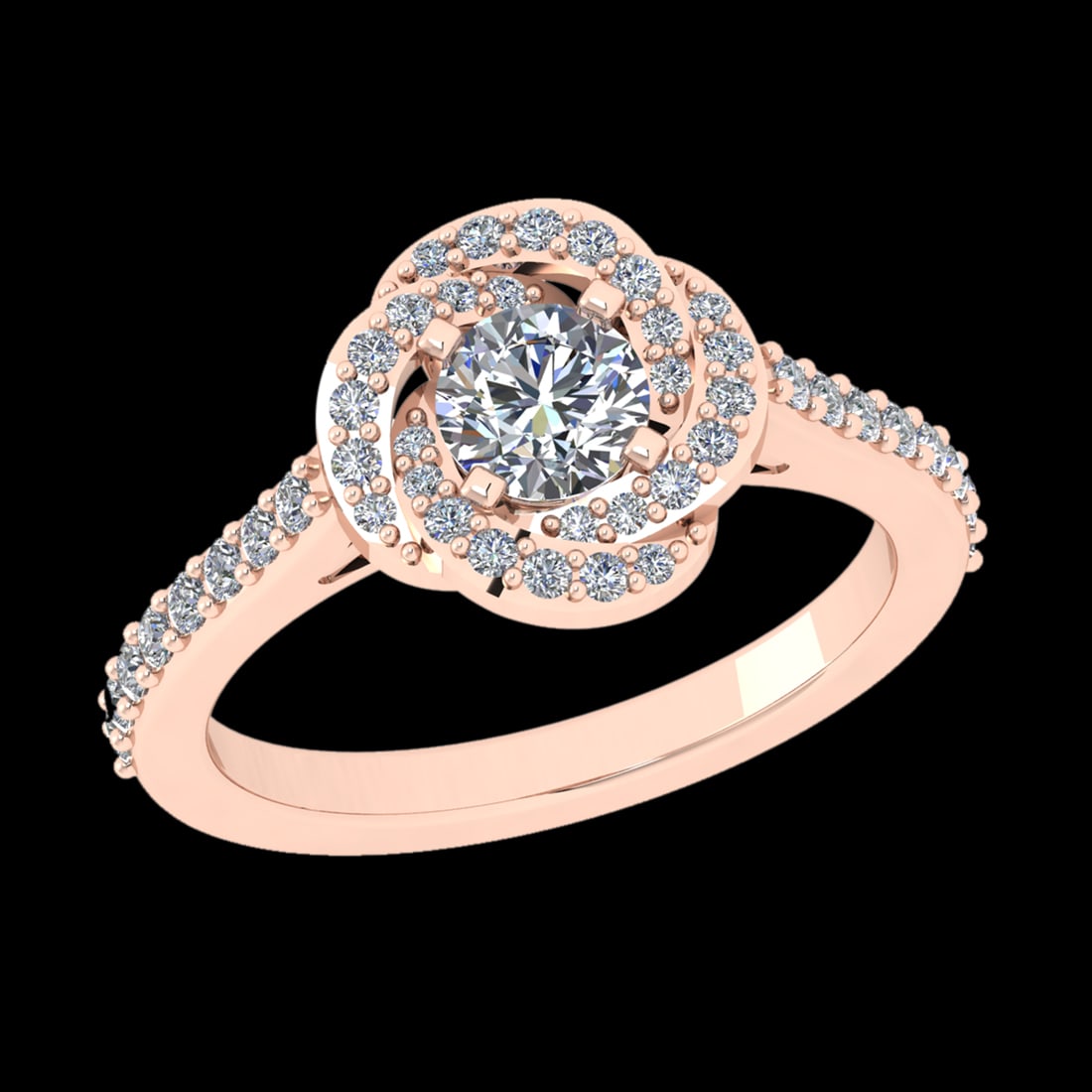0.92 Ctw VS/SI1 Diamond Prong Set 18K Rose Gold Engagement Halo Ring: Center Daimond Weight :-0.50 Ctw ( Round Cut) Color : G-H Clarity : VS/SI1 Side Diamond Weight Of Ctw 0.42 Ctw Color : G-H Clarity : VS/SI1 Daimond Setting : Prong Metal Weight : Approx 4.22 gram 18K 
