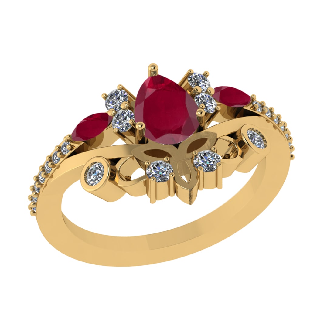 1.75 Ctw VS/SI1 Ruby and Diamond 14k Yellow Gold Engagement Ring (ALL DIAMO: Center Stone Weight :-0.95 Ctw ( Pear & Marquise Cut) Center Stone Color :-Ruby Center Stone Setting : Prong Side Diamond Weight Of Ctw 0.80 Ctw Color : G-H Clarity : VS/SI1 Daimond Setting : Prong Me