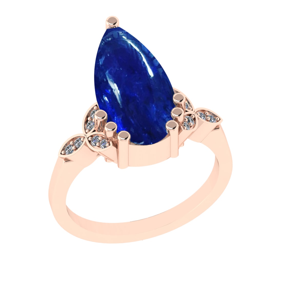 8.10 Ctw VS/SI1 Tanzanite and Diamond Prong Set 14K Rose Gold Engagement Ri: Color Stone Weight : 8.03 Ctw (Oval Cab) Stone Color :- Tanzanite Center Stone Setting : Prong Side Weight Of Ctw 0.07 Ctw Color : J-K Clarity : VS/SI1 Stone Setting : Prong Metal Weight : Approx 6.80