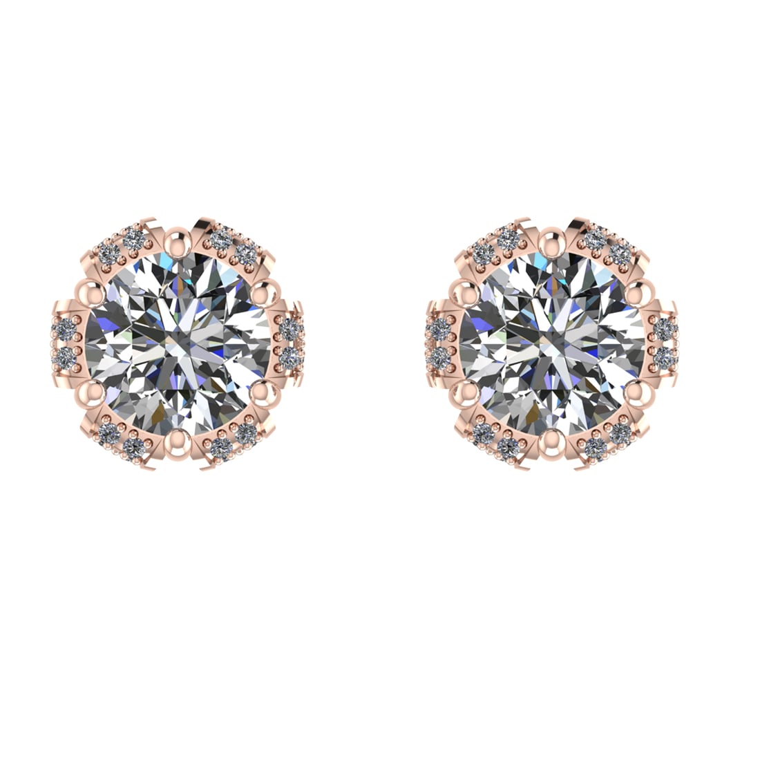 4.42 Ctw VS/SI1 Diamond 14k Rose Gold Stud Earrings: Center Daimond Weight :-4.00 Ctw ( Round Cut) Color : G-H Clarity : VS/SI1 Side Diamond Weight Of Ctw 0.42 Ctw Color : G-H Clarity : VS/SI1 Daimond Setting : Prong Metal Weight : Approx 3.60 gram 14k 