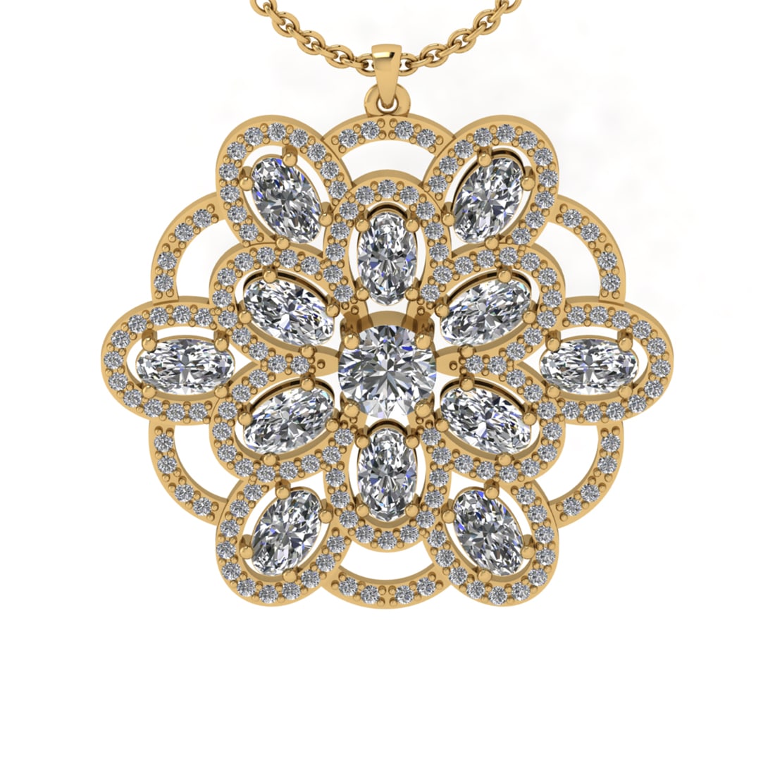 4.28 Ctw VS/SI1 Diamond 14K Yellow Gold Necklace (ALL DIAMOND ARE LAB GROWN: Center Diamond Weight :- 3.50 Ctw (Round & Oval cut) Color :- J-K Clarity : VS/SI1 Center Stone Setting : Prong Side Diamond Weight Of Ctw 0.78 Ctw Color : J-K Clarity : VS/SI1 Stone Setting : Prong M