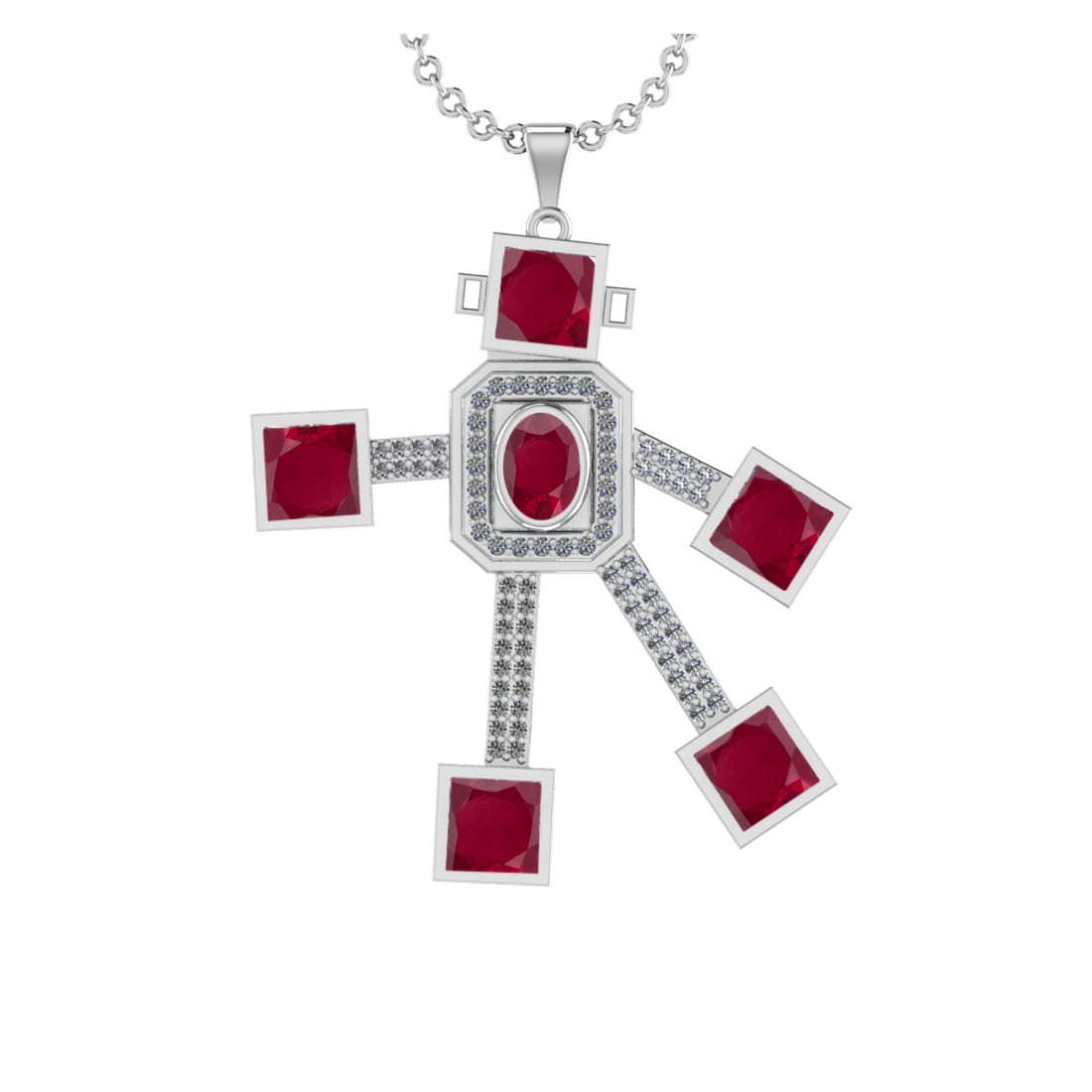 7.65 Ctw VS/SI1 Ruby and Diamond 14K White Gold Necklace(ALL DIAMOND ARE LA: Center Stone Weight 7.00 Ctw (Princess & Oval cut) Color :- Ruby Center Stone Setting : Prong Side Diamond Weight Of Ctw0.65 Ctw Color : J-K Clarity : VS/SI1 Stone Setting : Prong Metal Weight : Appro