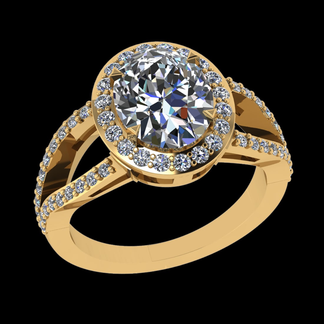 3.08 Ctw VS/SI1 Diamond 10K Yellow Gold Engagement Ring (ALL DIAMOND ARE LA: Center Daimond Weight :-2.50 Ctw ( Oval Cut) Color : G-H Clarity : VS/SI1 Side Diamond Weight Of Ctw 0.58 Ctw Color : G-H Clarity : VS/SI1 Daimond Setting : Prong Metal Weight : Approx 5.48 gram 10K Y