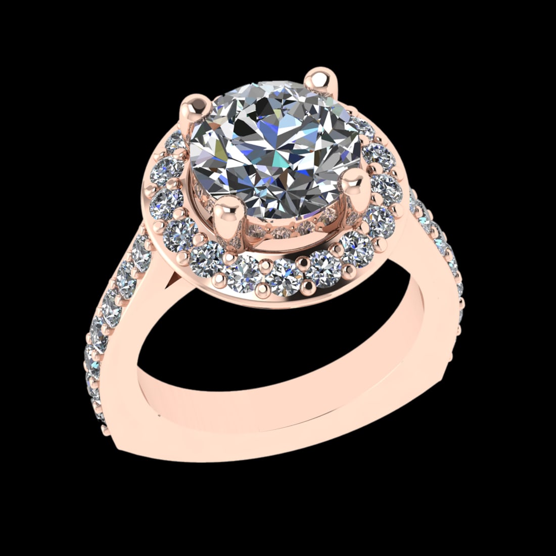 5.08 Ctw VS/SI1 Diamond 10k Rose Gold Engagement Ring (ALL DIAMOND ARE LAB: Center Daimond Weight :-3.87 Ctw ( Round Cut) Color : J-K Clarity : VS/SI1 Side Diamond Weight Of Ctw 1.21 Ctw Color : J-K Clarity : VS/SI1 Daimond Setting : Prong Metal Weight : Approx 8.46 gram 10k 