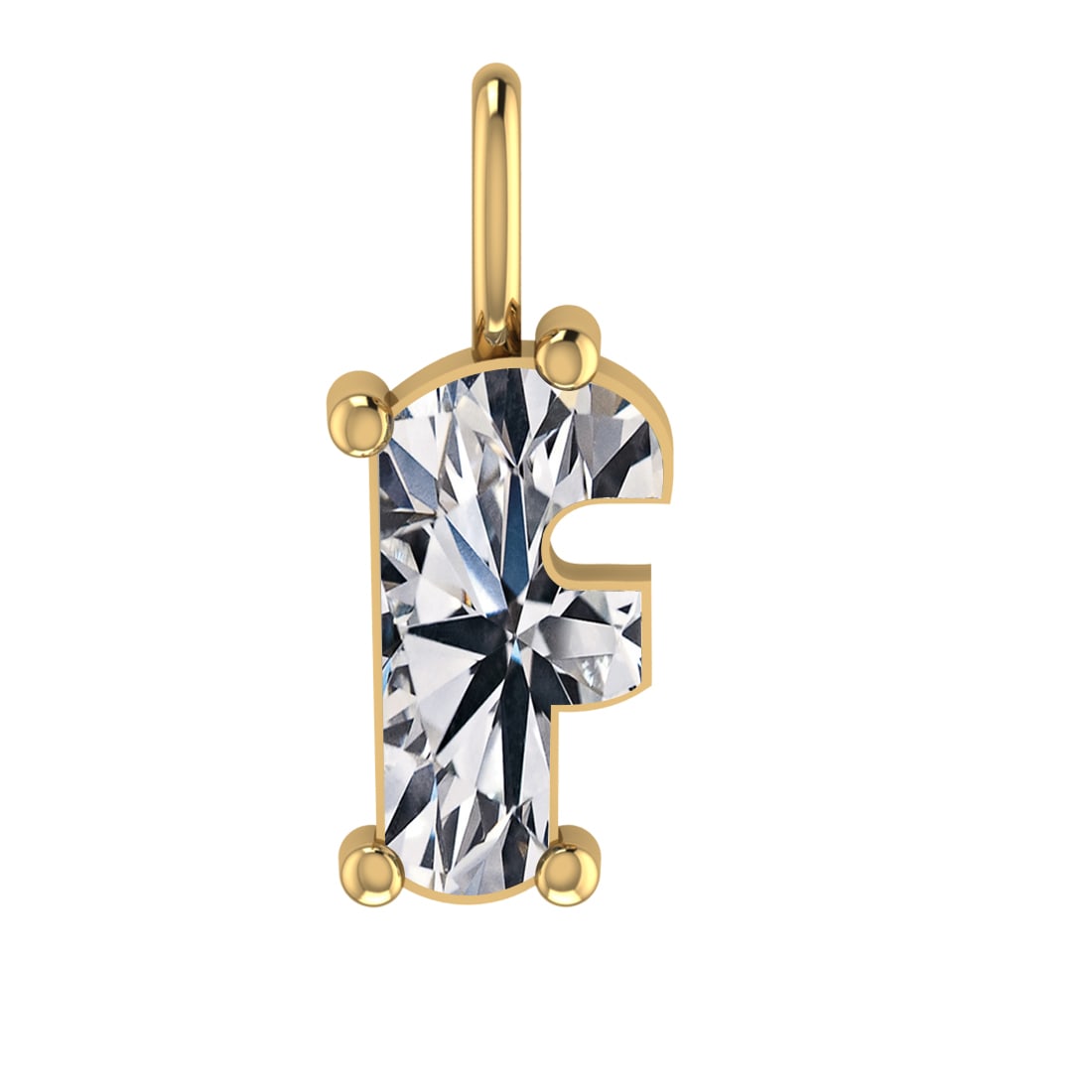 0.88 ctw VS Diamond Style Prong Set 14k Yellow Gold Alphabet-F Pendant (ALL