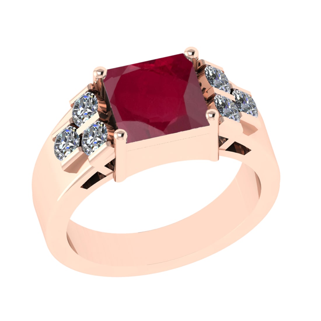 3.66 Ctw VS/SI1 Ruby and Diamond 14k Rose Gold Engagement Ring (ALL DIAMOND: Center Stone Weight :-3.00 Ctw ( Princess Cut) Center Stone Color :-Ruby Center Stone Setting : Prong Side Diamond Weight Of Ctw :- 0.66 Ctw Color : J-K Clarity : VS/SI1 Daimond Setting : Prong Metal 