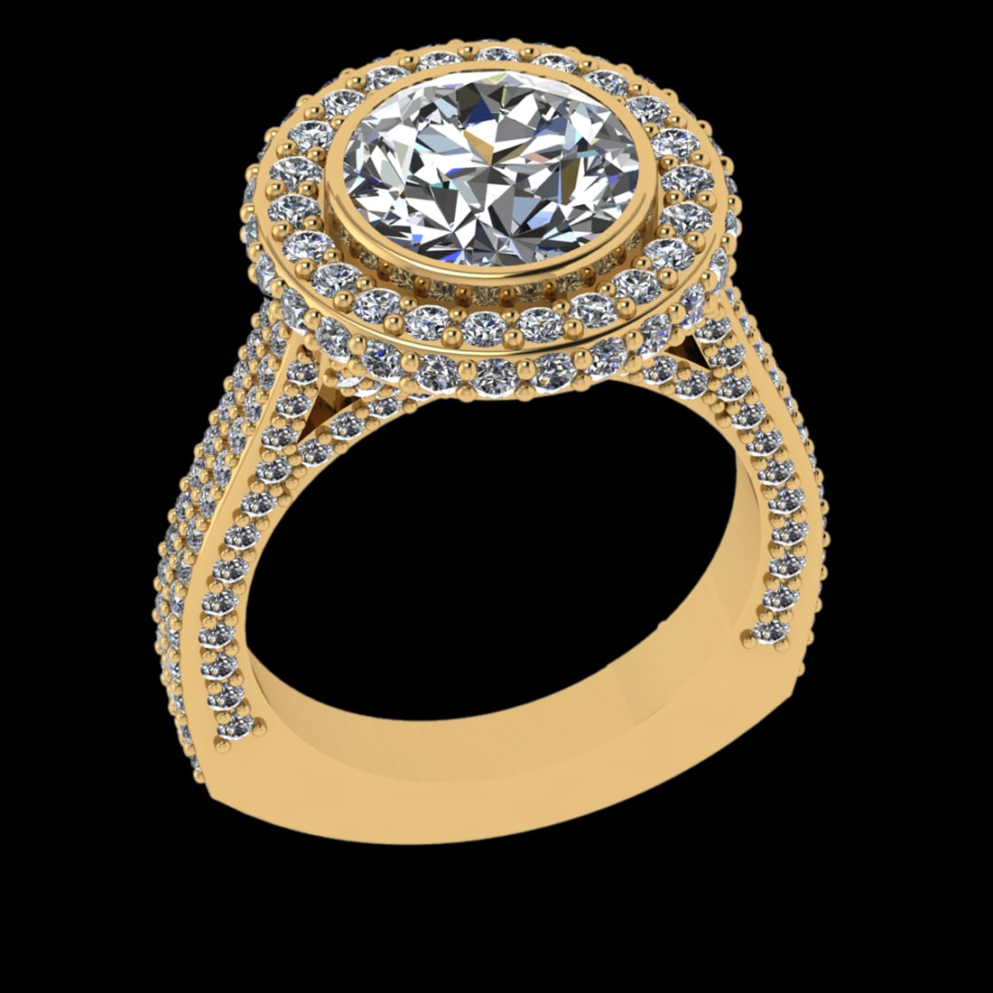 4.70 Ctw VS/SI1 Diamond Prong Set 18K Yellow Gold Engagement Ring: Center Diamond Weight :-2.50 Ctw ( Round Cut) Color :- G-H Clarity : VS/SI1 Center Stone Setting : Prong Side Diamond Weight Of Ctw 2.20 Ctw Color : G-H Clarity : VS/SI1 Stone Setting : Prong Metal We