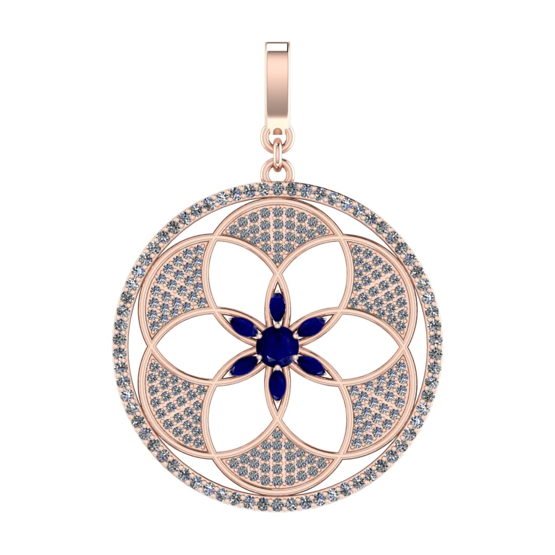 4.22 Ctw VS/SI1 Blue Sapphire and Diamond Prong Set 14k Rose Gold Pendant (: Center Stone Weight :-1.10 Ctw ( Marquise & Round Cut ) Center Stone Color :-Blue Sapphire Center Stone Setting : Prong Side Diamond Weight Of Ctw :- 3.12 Ctw Color : J-K Clarity : VS/SI1 Daimond Sett