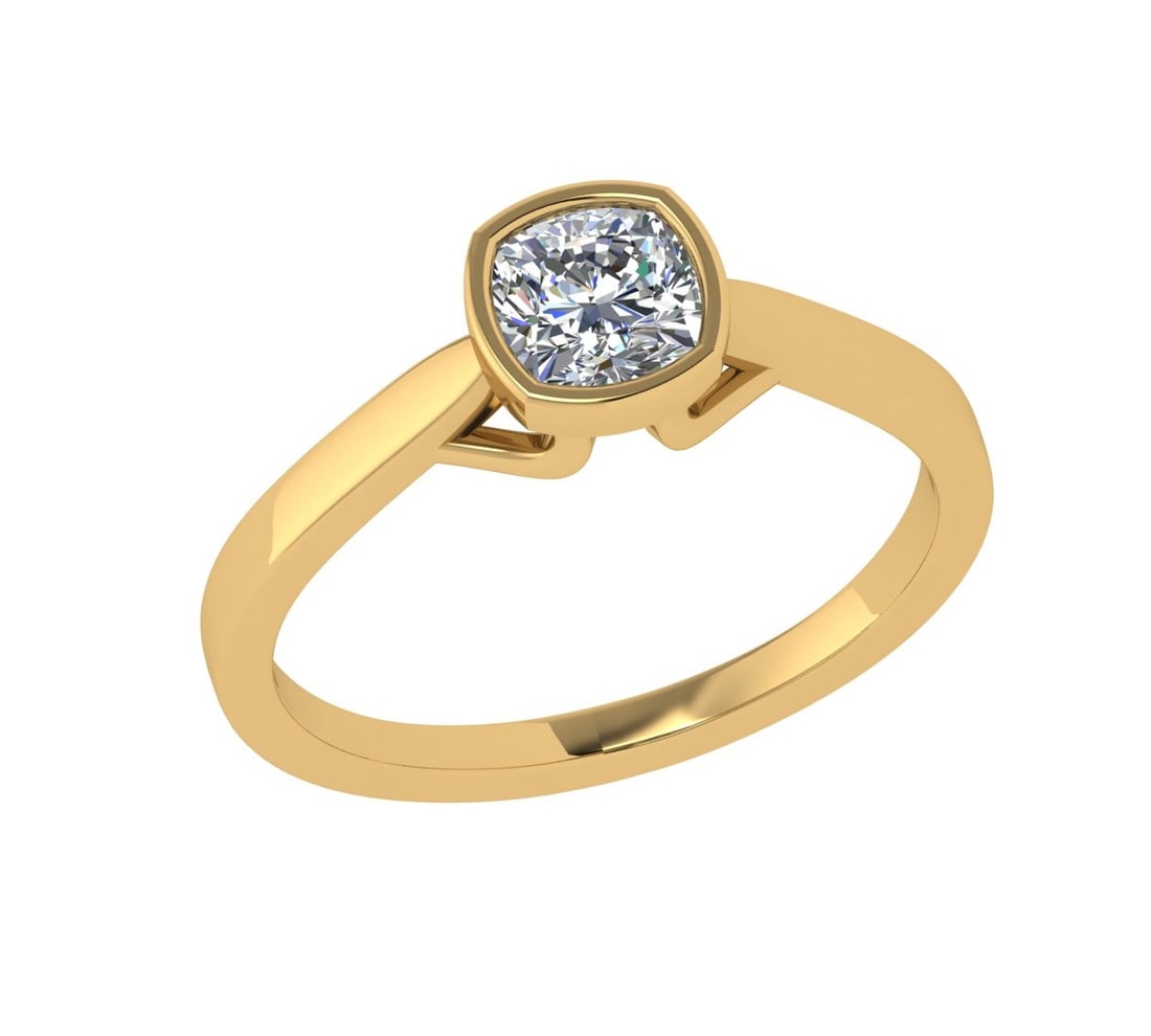 0.50 Ctw SI2/SI1 Diamond Bezel Set 14k Yellow Gold Solitaire Ring: Center Daimond Weight :-0.50 Ctw ( Cushion Cut) Color : G-H Clarity : SI2/SI1 Daimond Setting : Bezel Metal Weight : Approx 2.59 gram 14k Yellow Gold Solitaire Ring Current Ring Size 6 (ALL DIAMOND AR