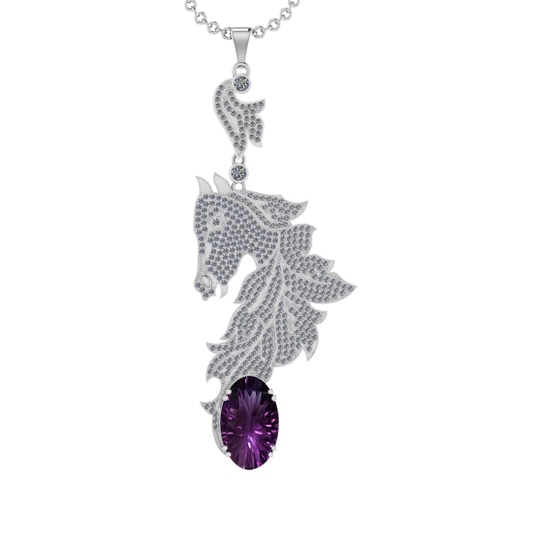 25.49 Ctw VS/SI1 Amethyst and Diamond Prong Set 14k White Gold Pendant (ALL: Center Stone Weight : 21.95 Ctw ( Oval Cut) Center Stone Color :-Amethyst Setting : Prong Side Weight Of Ctw 3.54 Ctw Color : J-K Clarity : VS/SI1 Stone Setting : Prong Metal Weight : Approx 19.80 gra
