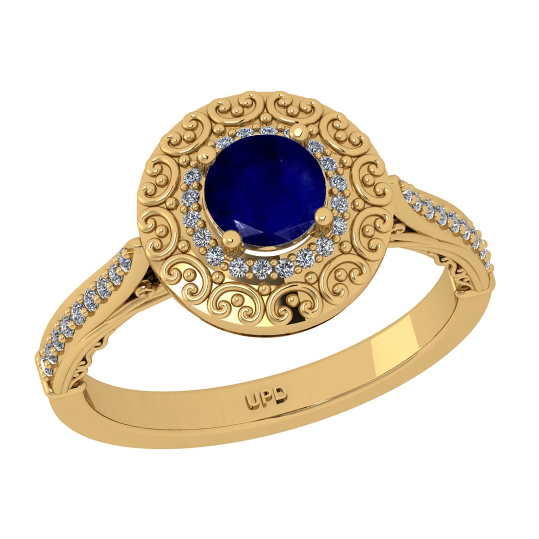 1.10 Ctw VS/SI1 Blue Sapphire and Diamond 14k Yellow Gold Engagement Ring: Center Stone Weight :-0.84 Ctw ( Round Cut) Center Stone Color :-Blue Sapphire Center Stone Setting : Prong Side Diamond Weight Of Ctw :- 0.26 Ctw Color : J-K Clarity : VS/SI1 Daimond Setting : Prong 