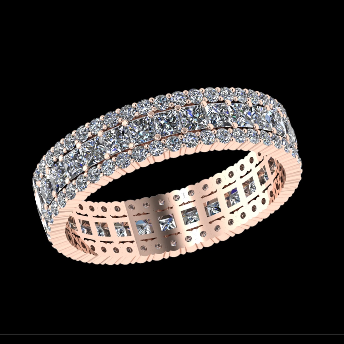 1.28 Ctw VS/SI1 Diamond Prong Set 10K Rose Gold Engagement Ring: Center Daimond Weight :-0.55 Ctw ( Princess Cut) Color : J-K Clarity : VS/SI1 Side Diamond Weight Of Ctw 0.73 Ctw Color : J-K Clarity : VS/SI1 Daimond Setting : Prong Metal Weight : Approx 4.33 gram 1