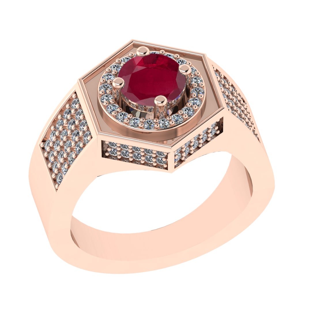 1.42 Ctw VS/SI1 Ruby and Diamond 14K Rose Gold Engagement Ring (ALL DIAMOND: Center stone Weight :-1.00 Ctw ( Round Cut) Center Stone Color :- Ruby Center Stone Setting : Prong Side Diamond Weight Of Ctw 0.42 Ctw Color : G-H Clarity : VS/SI1 Stone Setting : Prong Metal Weight 