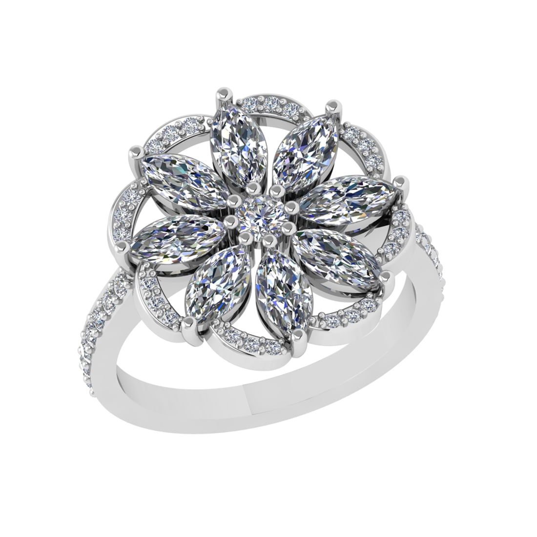 2.44 Ctw SI2/SI1 Diamond Prong Set 14k white Gold Engagement Ring: Center Daimond Weight :-2.11 Ctw ( Round & Marquise Cut) Color : G-H Clarity : SI2/SI1 Side Diamond Weight Of Ctw 0.33 Ctw Color : G-H Clarity : SI2/SI1 Daimond Setting : Prong Metal Weight : Approx 5