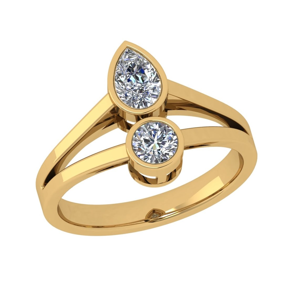 0.75 Ctw SI2/SI1 Diamond Bezel Set 14k Yellow Gold Solitaire Ring: Center Daimond Weight :-0.75 Ctw ( Pear & Round Cut) Color : G-H Clarity : SI2/SI1 Daimond Setting : Bezel Metal Weight : Approx 3.86 gram 14k Yellow Gold Solitaire Ring Current Ring Size 6 (ALL DIAMO