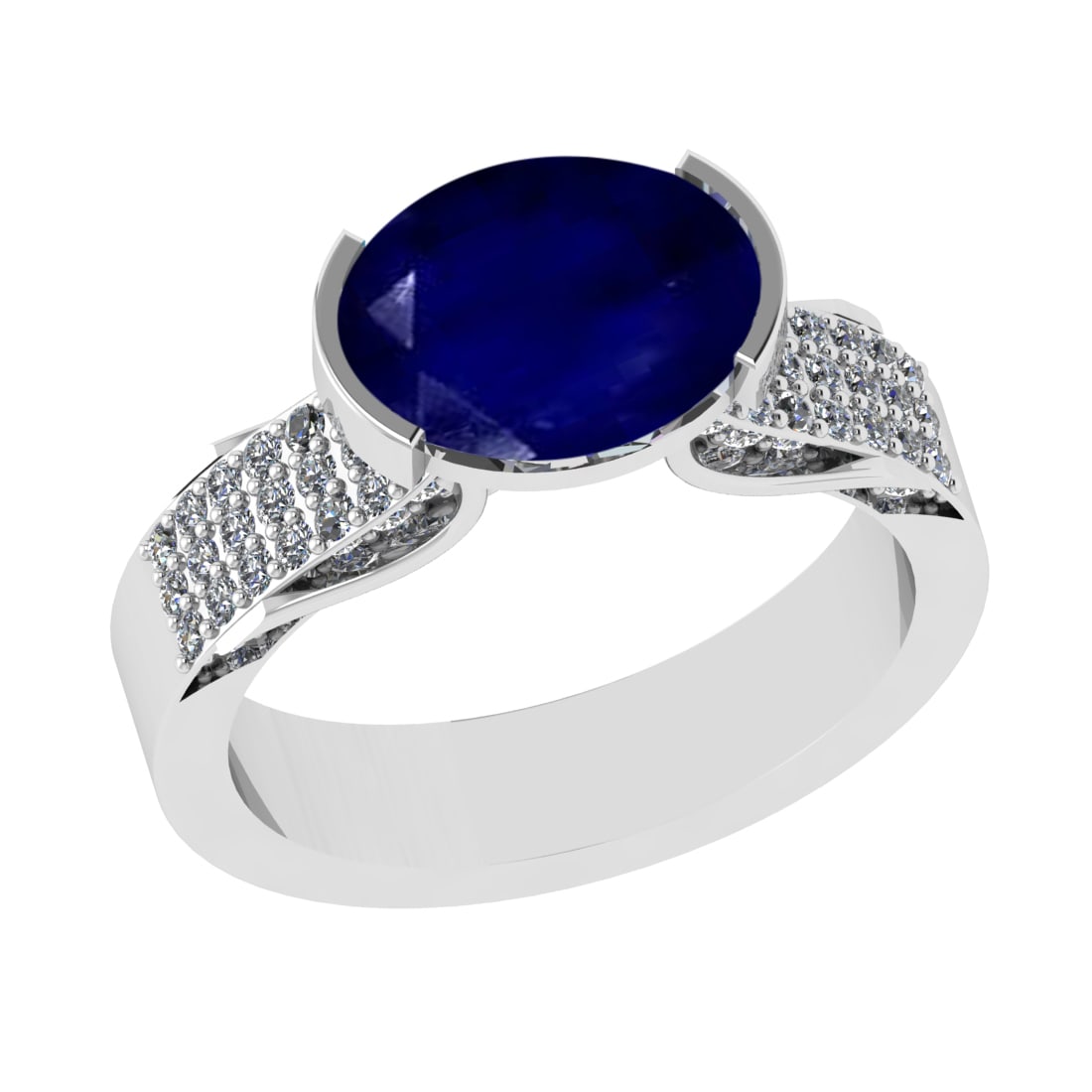 2.98 Ctw VS/SI1 Blue Sapphire And Diamond 14k White Gold Engagement Ring (A: Center Stone Weight : 2.50 Ctw ( Oval Cut ) Center Stone Color : Blue Sapphire Stone Setting : Prong Side Diamond Weight Of Ctw 0.48 Ctw Side Stone Color : G-H Stone Clarity : VS/SI1 Stone Setting : P