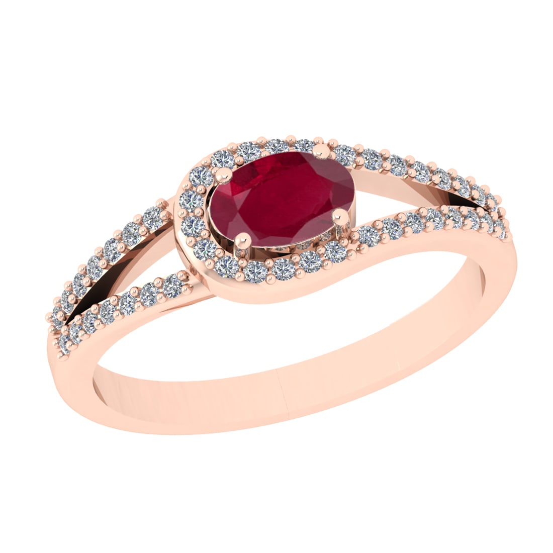 0.71 Ctw VS/SI1 Rubyand Diamond Prong Set 14k Rose Gold Engagement Ring: Center Stone Weight :-0.50 Ctw ( Oval Cut ) Center Stone Color :-Ruby Center Stone Setting : Prong Side Diamond Weight Of Ctw :- 0.21 Ctw Color : J-K Clarity : VS/SI1 Daimond Setting : Prong Metal Wei