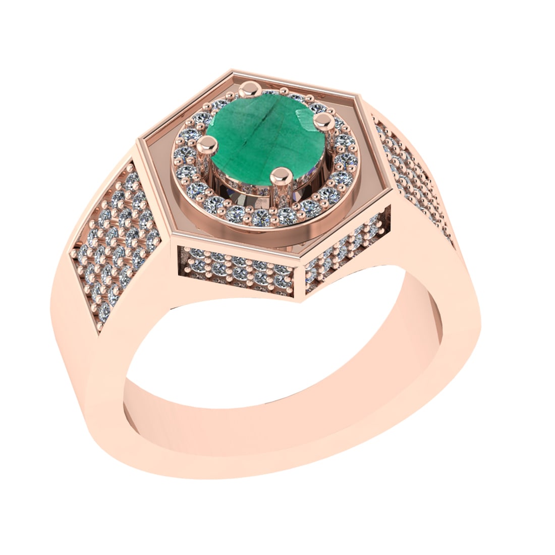 1.42 Ctw VS/SI1 Emerald and Diamond 14K Rose Gold Engagement Ring (ALL DIAM: Center stone Weight :-1.00 Ctw ( Round Cut) Center Stone Color :- Emerald Center Stone Setting : Prong Side Diamond Weight Of Ctw 0.42 Ctw Color : G-H Clarity : VS/SI1 Stone Setting : Prong Metal