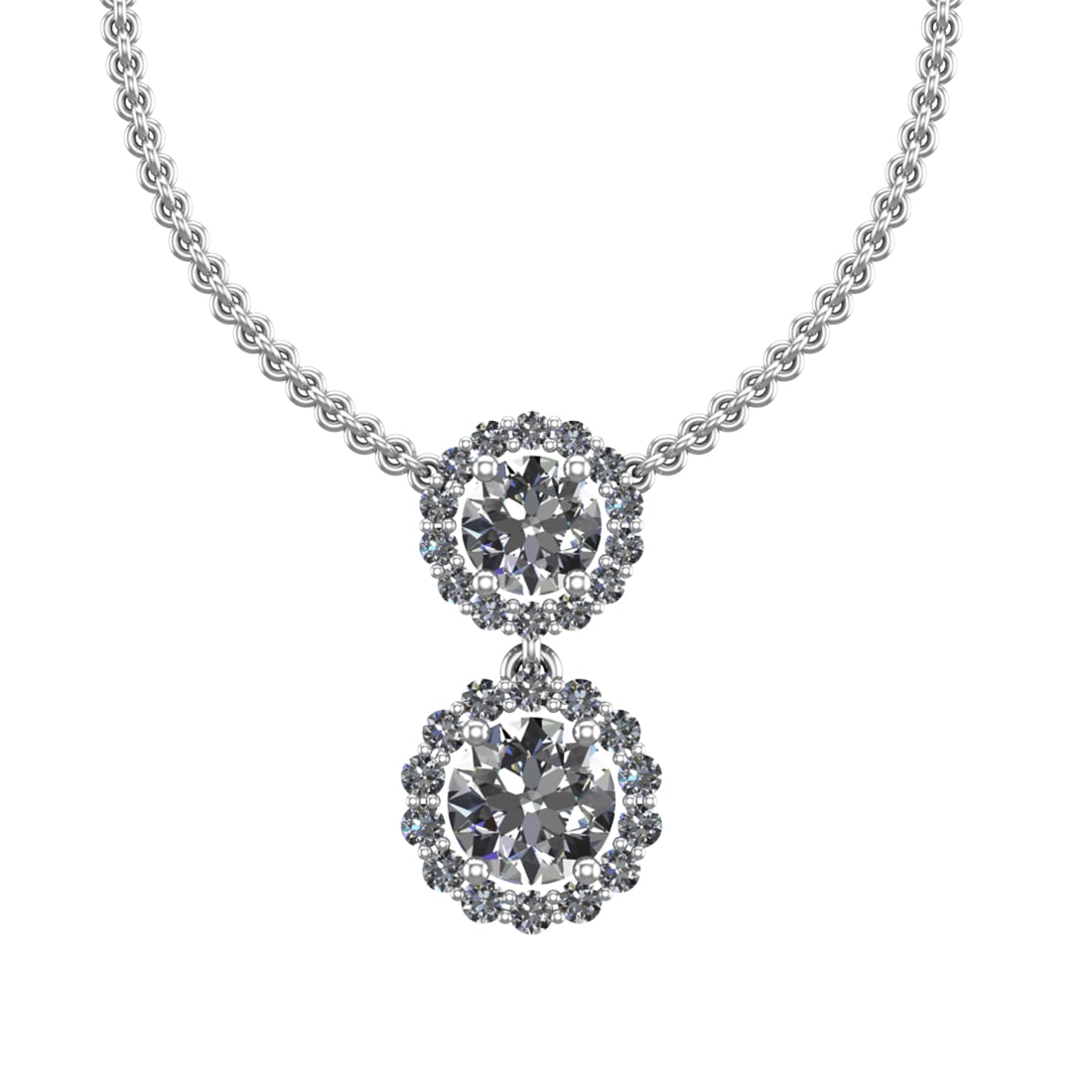 1.76 Ctw SI2/SI1 Diamond Prong Set 14K white Gold Two-Stone Pendant Necklac: Center Daimond Weight :-1.34 Ctw ( Round Cut) Color : G-H Clarity : SI2/SI1 Side Diamond Weight Of Ctw 0.42 Ctw Color : G-H Clarity : SI2/SI1 Daimond Setting : Prong Metal Weight : Approx 3.35 gram