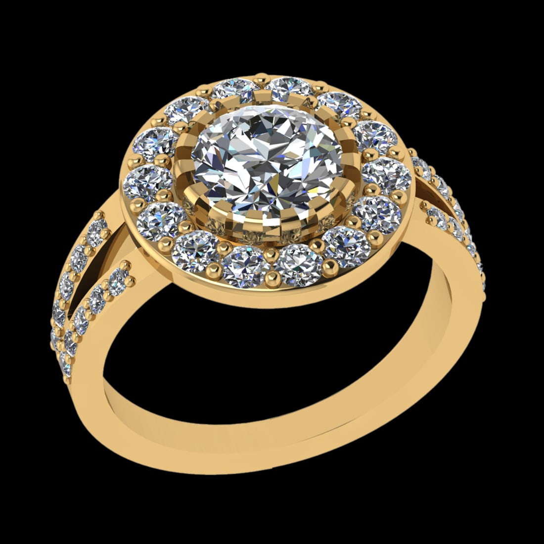 2.21 Ctw VS/SI1 Diamond Prong Set 10K Yellow Gold Engagement Ring (ALL DIAM: Center Diamond Weight :-1.25 Ctw ( Round cut) Color :- J-K Clarity : VS/SI1 Center Stone Setting : Prong Side Diamond Weight Of Ctw 0.96 Ctw Color : J-K Clarity : VS/SI1 Stone Setting : Prong Metal We
