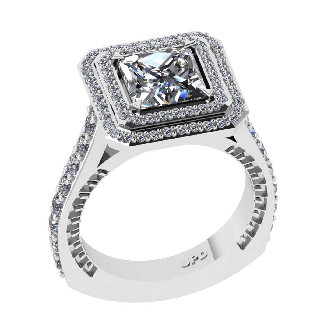 2.86 Ctw VS/SI1 Diamond 14K White Gold Engagement Ring: Center Diamond Weight : 1.50 Ctw (Princess Cut) Center Diamond Color :-G-H Center Stone Setting : Prong Clarity : VS/SI1 Total Weight Of Ctw 1.36 Ctw Color : G-H Clarity : VS/SI1 Stone Setting : Prong