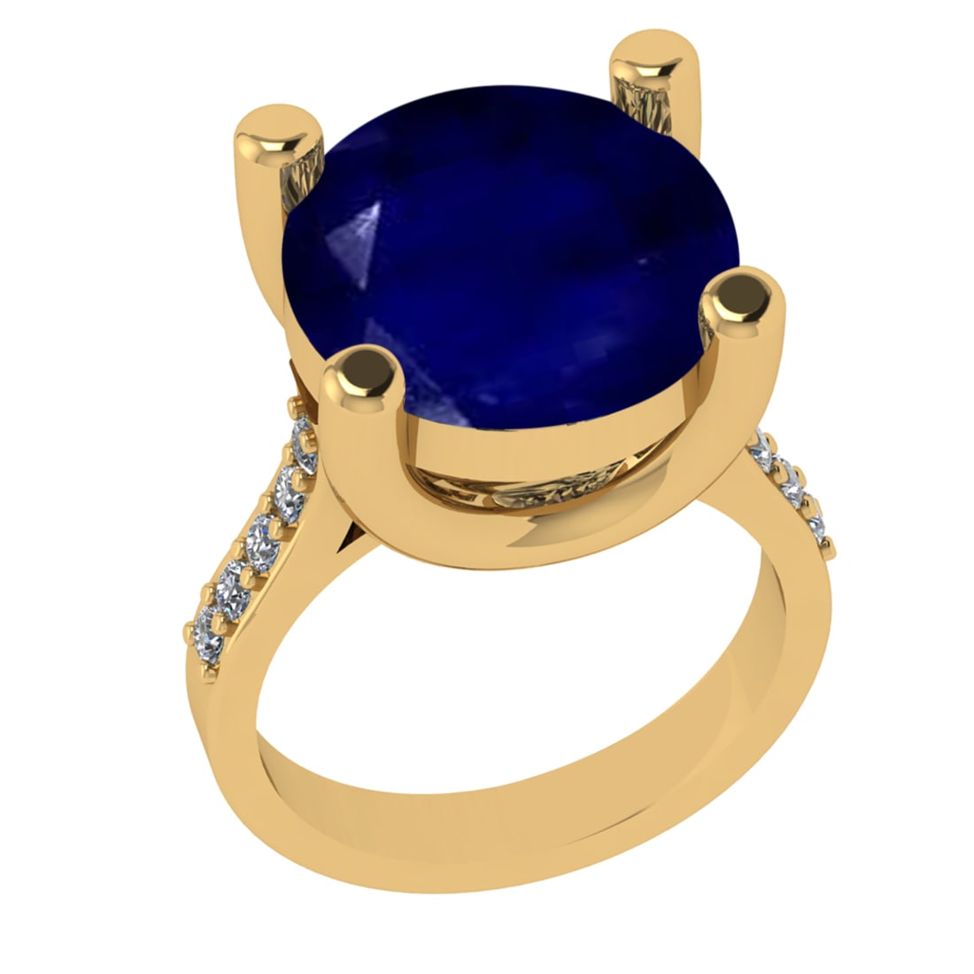 3.25 Ctw VS/SI1 Blue Sapphire And Diamond 14k Yellow Gold Engagement Ring (: Center Stone Weight : 2.90 Ctw ( Round Cut ) Center Stone Color : Blue Sapphire Stone Setting : Prong Side Diamond Weight Of Ctw 0.35 Ctw Side Stone Color : G-H Stone Clarity : VS/SI1 Stone Setting : 